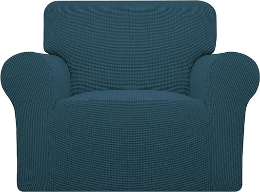 Easy-Going Stretch Chair Sofa Slipcover 1-Piece Couch Sofa Cover Furniture Protector Soft with Elastic Bottom for Kids, Pet. Spandex Jacquard Fabric Small Checks (Chair, Deep Teal)