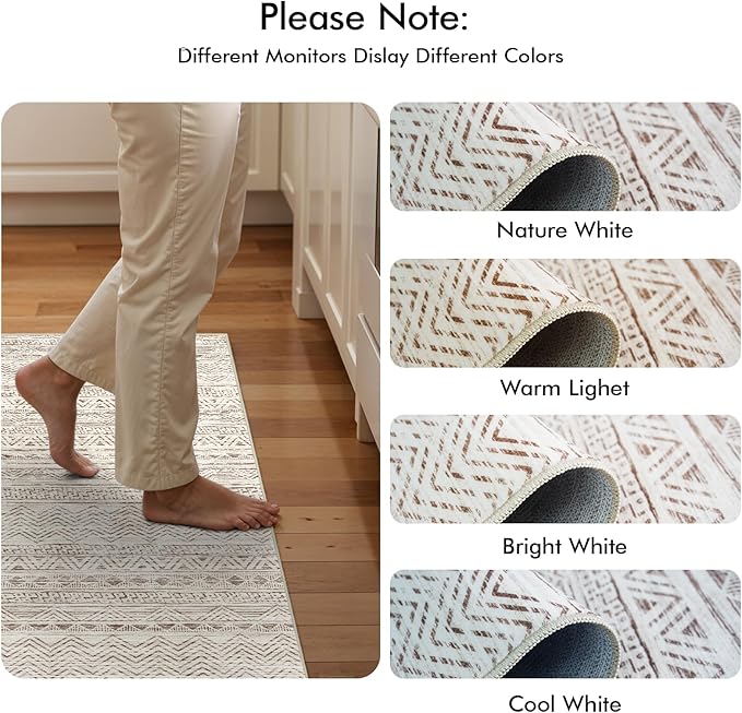 2x8 Washable Kitchen Runner Rug: Modern Moroccan Runners for Hallway Soft Non Slip Rugs with Rubber Backing Low Pile Thin Waterproof Floor Carpet for Entryway Bedroom Bathroom Indoor 2x8 Beige