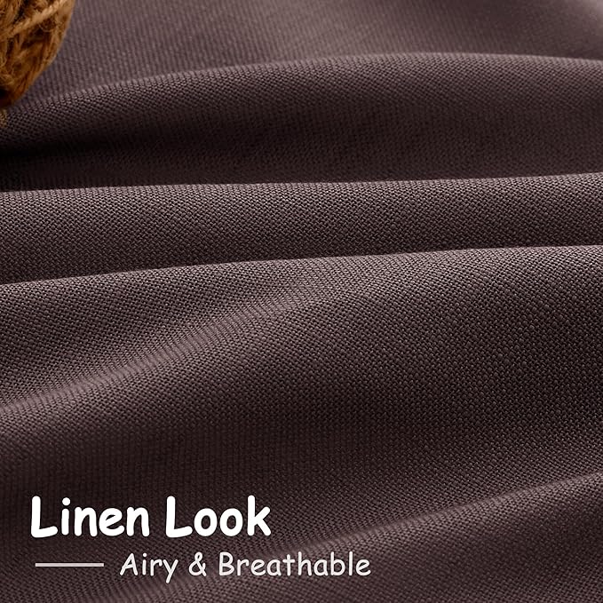 Coffee Brown Linen 112 Inch Curtains for Living Room Light Filtering Semi Sheer Curtain Back Tab Modern Rustic Home Decor Neutral Drapes Floor to Ceiling High Window for Bedroom 52x112, 2 Panels