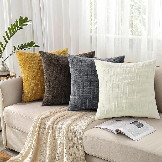 decorUhome Dark Grey Chenille Euro Sham Throw Pillow Covers 24x24 Set of 2 Textured Soft Cozy Slubby Couch Pillow Covers Modern Farmhouse Boho Decorative Pillow Cases for Bed Sofa Living Room