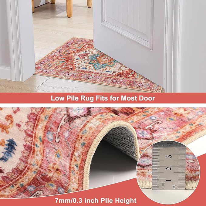 Yamaziot Washable Area Rug for Bedroom, 3x5 Non-Slip Boho Vintage Living Room Rug with Rubber Backing, Low Pile Faux Wool Soft Distressed Rug Floor Carpet for Living Room, Laundry, Kid Playroom