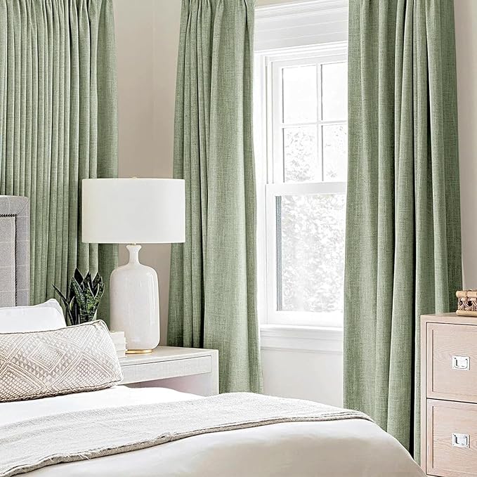 MIULEE Linen Texture Curtains for Bedroom Solid 100% Blackout Thermal Insulated Sage Green Curtains Grommet Room Darkening Drapes for Living Room Nursery 52x72 Inch (2 Panels)