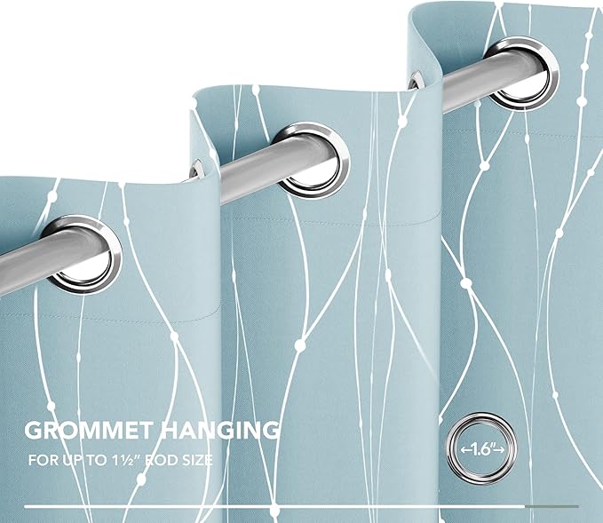 Deconovo Blackout Curtains, Thermal Insulated Soundproof Grommet Drapes, Wave Dot Foil Print, 42 x 108 Inch, Set of 2, Machine Washable Window Panel for Bedroom Living Room Nursery Kitchen, Light Blue