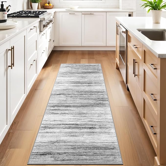 3x8 Washable Runner Rug for Family: Easy-to-Clean Runners for Hallway Entryway Kitchen Bedroom - Stain and Water Resistant Rugs with Non-Slip Backing - Soft Low-Pile Carpet Grey