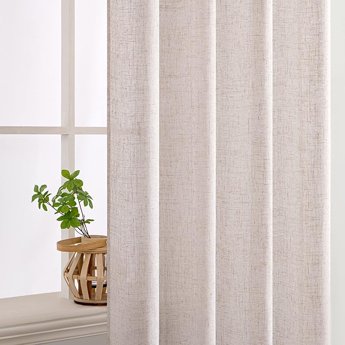 MIULEE Natural White Linen Curtains 40 Inch Long for Bedroom Living Room, Soft Thick Linen Textured Window Drapes Semi Sheer Light Filtering Rod Pocket Back Tab Neutral Farmhouse Cream Ivory 2 Panels