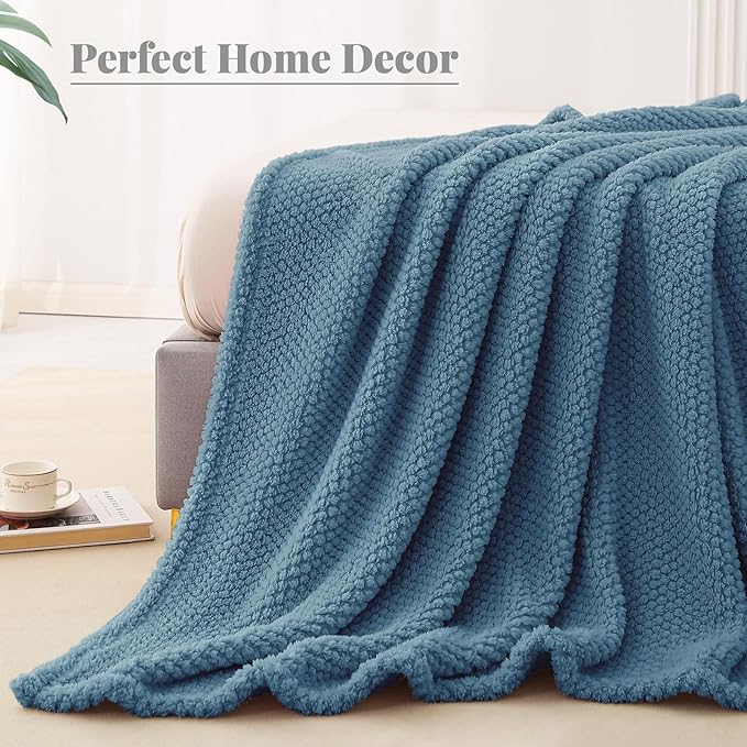 Whale Flotilla King Size Fuzzy Fleece Blanket, Fluffy Warm Soft Jacquard Bed Blankets for All Season, Lightweight and Cozy, 90x104 Inch, Slate Blue