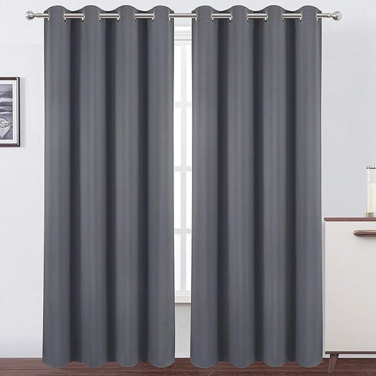LEMOMO Grey Thermal Blackout Curtains/52 x 108 Inch/Set of 2 Panels Room Darkening Curtains for Bedroom