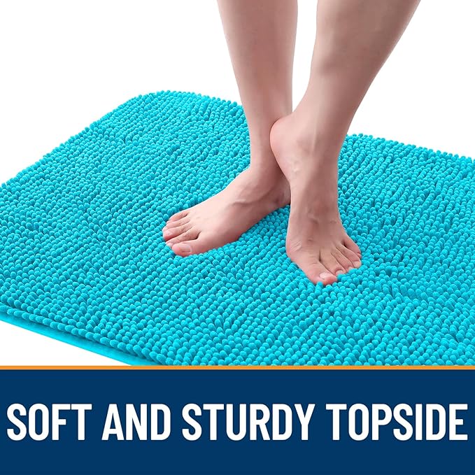 OLANLY Dog Door Mat for Muddy Paws 59x24, Absorbs Moisture and Dirt, Absorbent Non-Slip Washable Doormat, Quick Dry Chenille Mud Mat for Dogs, Entry Indoor Entryway Carpet for Inside Floor, Aqua Blue