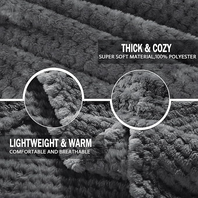 Exclusivo Mezcla Fleece Bed Blanket Queen Size, Super Soft and Warm Blankets for Couch, Sofa and Bed Waffle Textured, Cozy, Fuzzy and Lightweight (Dark Grey, 90x90 Inches)