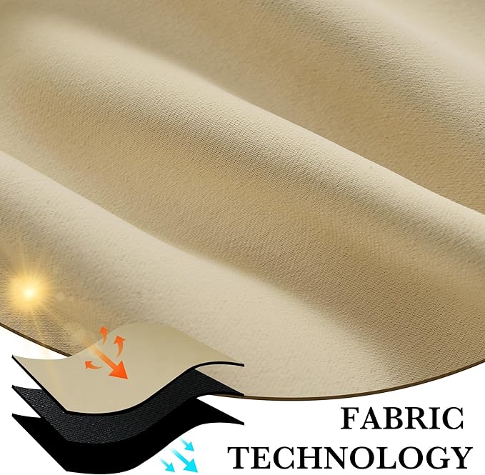 RYB HOME Bedroom Blackout Curtains 72 inches Long, 100% Blackout Thermal Insulated Noise Reducing Curtains for Living Room Nursury, 62 inches Wide by 72 inches Long, Biscotti Beige