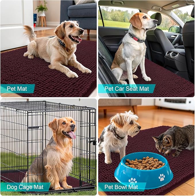 OLANLY Dog Door Mat for Muddy Paws 40x32, Absorbs Moisture and Dirt, Absorbent Non-Slip Washable Doormat, Quick Dry Chenille Mud Mat for Dogs, Entry Indoor Entryway Carpet for Inside Floor, Russet