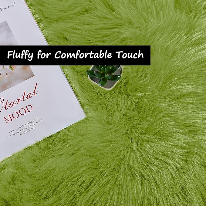 Goolela Lime Green Area Rug 9x12 Fluffy Fuzzy Furry Rug for Bedroom Living Room Shaggy Faux Sheepskin Fur Soft Rectangle