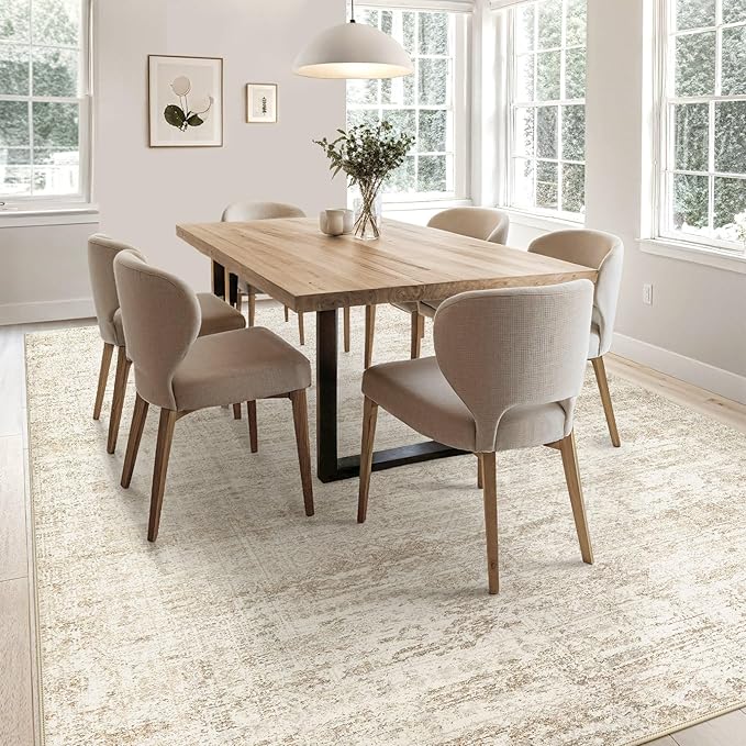 UERMEI 7x9 Area Rug Living Room Rugs - Washable Neutral Modern Abstract Soft Thin Rug Indoor Floor No Slip Rug Carpet for Bedroom Under Dining Table Home Office Decor - Beige/Brown