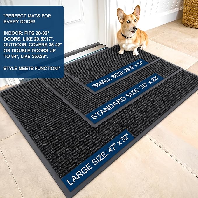 OLANLY Front Door Mat Indoor Outdoor Entrance, 2-Pack 71 x 23 Inch, Waterproof Heavy Duty Doormat, Fade Resistant, Low Profile, Easy Clean Patio Porch Welcome Floor Mats for Entry, Off-Black