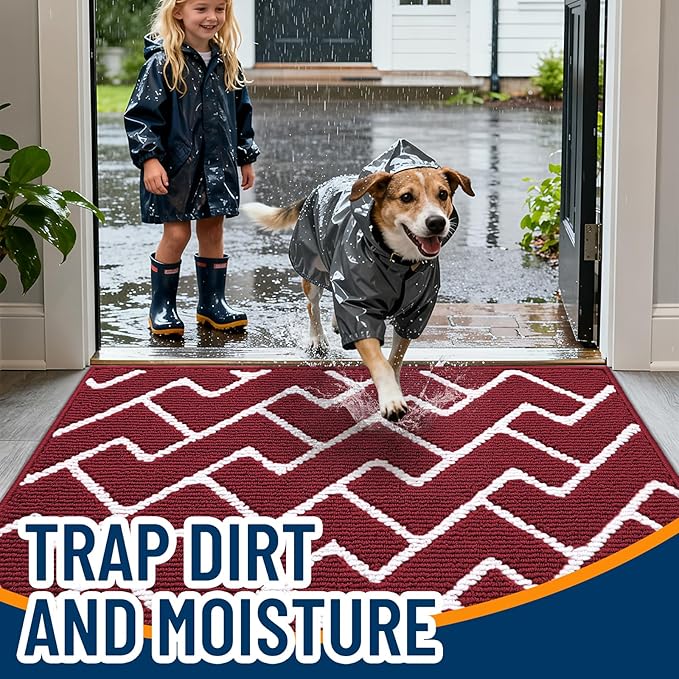 OLANLY Front Door Mat, Non-Slip Rubber Backing, Dirt Resistant and Absorbent, Washable, Easy to Clean Low-Profile Indoor Doormat for Back Door, Entryway, Inside Entrance, 36x24, Burgundy
