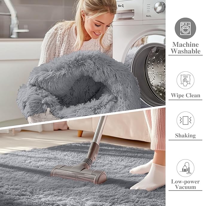 OLANLY 7x12 Machine Washable Large Area Rugs for Living Room, Bedroom, Soft Fluffy Shaggy Bedside Rug, Indoor Floor Carpet for Kids Girls and Boys, Dorms, Nursery, Home Decor Aesthetic, Light Grey