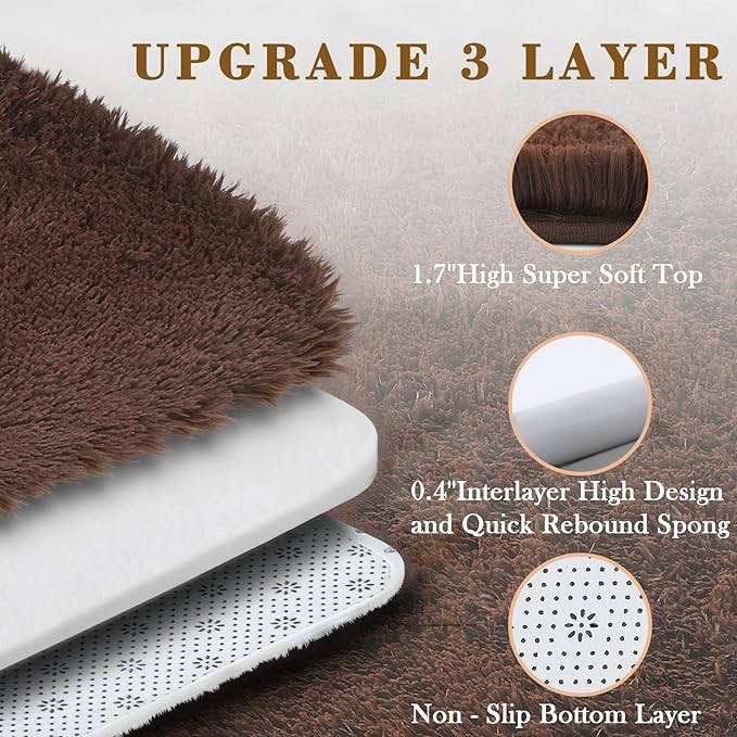 3x5 Rug, Bedside Preppy Dorm Area Rug, College Essentials Small Carpets for Bedroom, Anti Slip Living Room Rugs Home Decor (Coffee, 3 x 5)