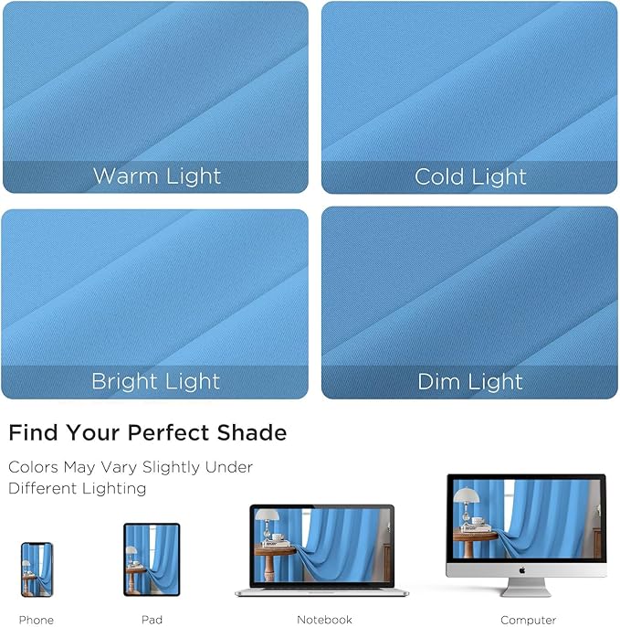 CUCRAF Light Blue Blackout Curtains 108 inch Length 2 Panels Set, Rod Pocket Room Darkening Drapes for Bedroom Living Room, Insulated Thermal Light Blocking Window Curtain (W52 x L108 Inch)