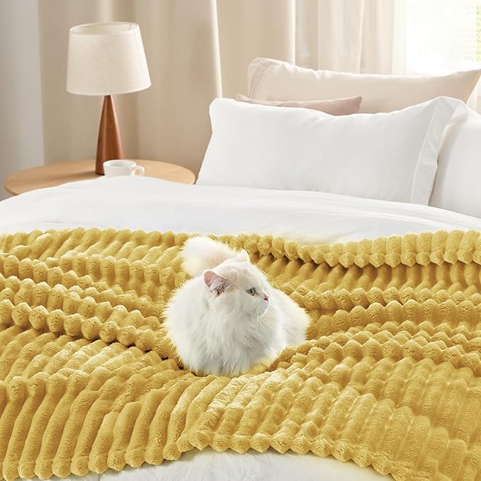Bedsure GentleSoft Yellow Fleece Blanket for Couch - Cozy Soft Blankets for Women, Cute Small Throws for Girls, 60x80 Inches