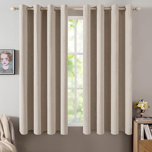 MIULEE Linen Textured Curtains for Bedroom Solid 100% Blackout Thermal Insulated Taupe Grommet Room Darkening Curtains & Drapes Luxury Decor for Living Room Nursery 52 x 45 Inch (2 Panels)