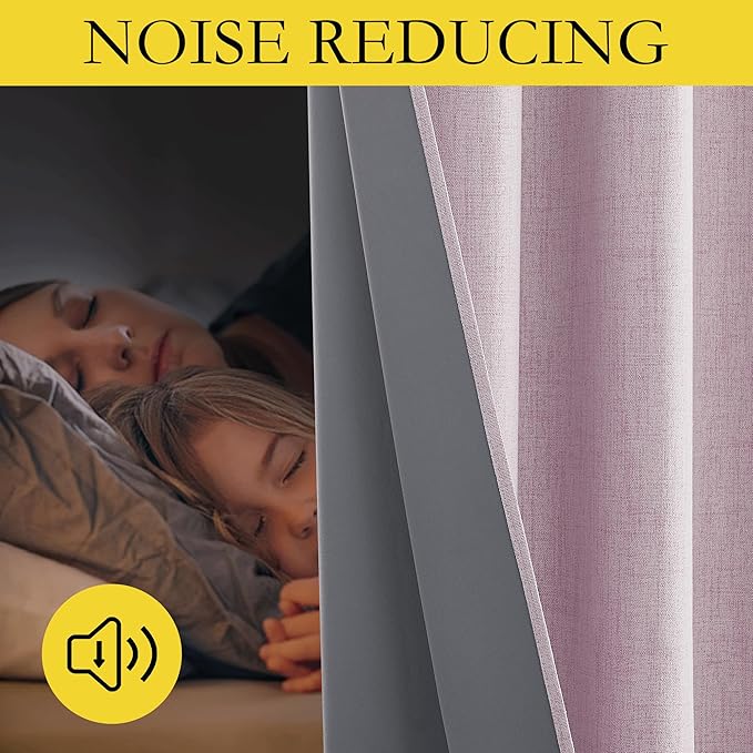 NICETOWN Pink Vintage Linen 100% Blackout Curtains for Living Room, Thermal Insulated Curtains 90" Long, Noise Reducing Window Treatment Drapes for Hall Room, 42" Wide Per Panel, Set of 2