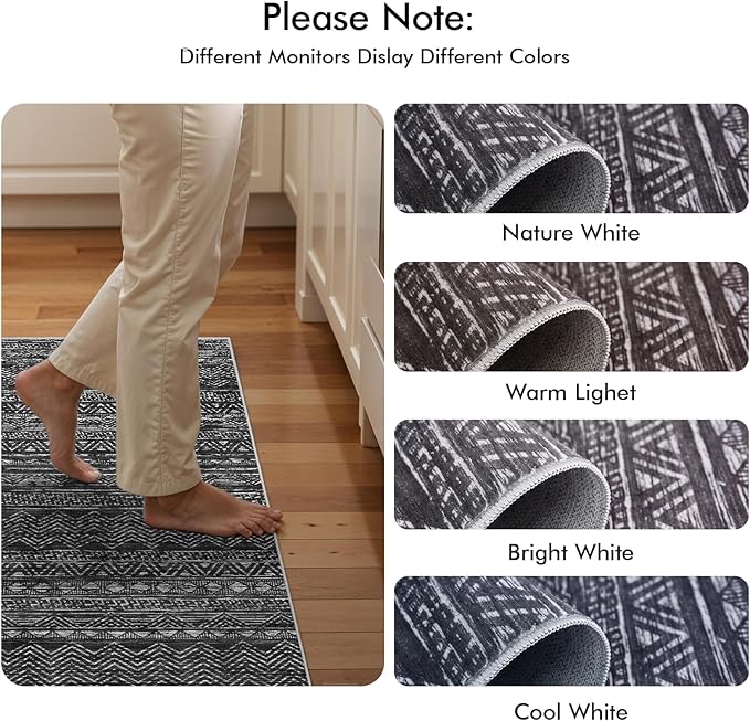 2x4 Washable Entryway Runner Rug: Moroccan Small Area Rug Soft Non Slip Door Mat for Hallway Low Pile Thin Stain Resistant Floor Carpet for Kitchen Bedroom Bathroom Bedside Indoor(2x4,Black)