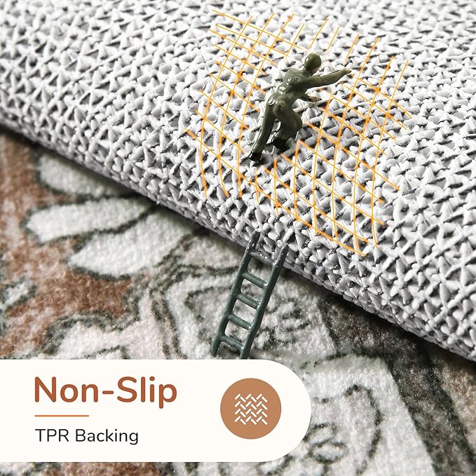 OPPODREAM Soft Area Rugs 3x5, Washable Rugs with Non Slip Backing, Low-Pile Throw 3x5 Carpet, Faux Cashmere 3 x 5 Carpet, Brown