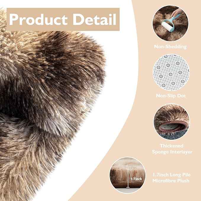Tie-Dyed Coffee Fluffy Round Rug,Soft Area Rugs for Girls Room,Shaggy Rugs 4'X4' for Living Room,Non Slip Circle Rug for Kids Bedroom,Shag Plush Nursery Carpets,Fuzzy Rug for Dorm,Room Decor Carpet