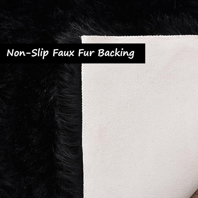 Goolela Black Sheepskin Area Rug 8x10 Fluffy Fuzzy Furry Shag Carpet for Living Room Bedroom Faux Fur Plush Rectangle