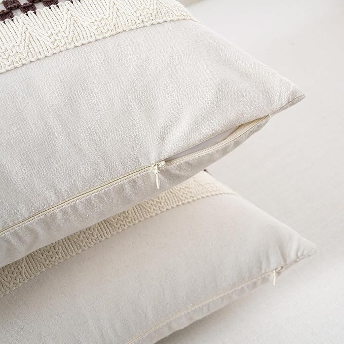 Fancy Homi Set of 1 Boho Brown Long Lumbar Decorative Throw Pillow Cover 14x24 Inch for Couch Bed Sofa Chair, Modern Organic Farmhouse Home Decor, Soft Cotton Cute Accent Rectangle Cushion Case