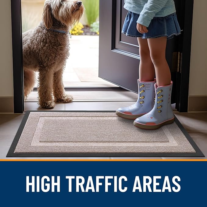 OLANLY Front Door Mat Indoor Outdoor Entrance, Waterproof All-Season, All-Weather Doormat, Sturdy Natural Rubber, Low Profile, Easy Clean Patio Porch Entryway Mat, 47x32, Camel