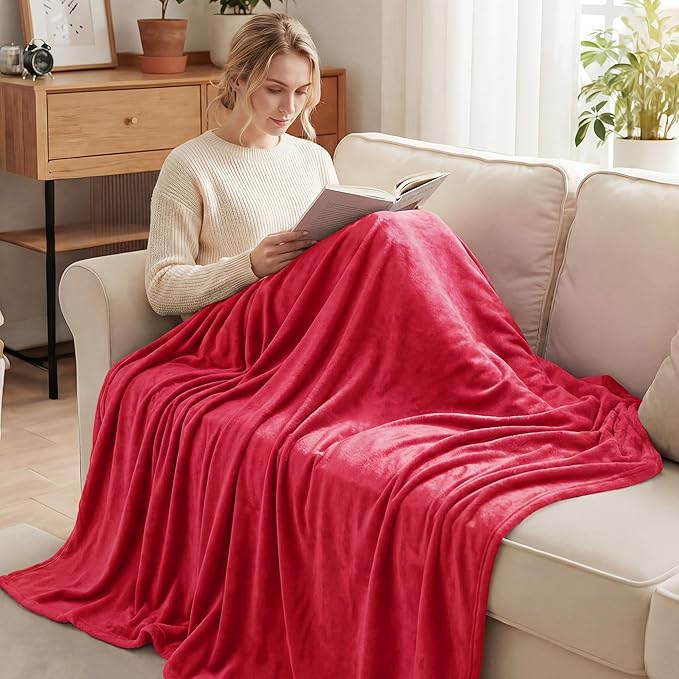 Exclusivo Mezcla Fleece Blanket Twin Size for Bed, Super Soft and Warm, All Season, Cozy, Plush, Lightweight, 60x80 Inches Red