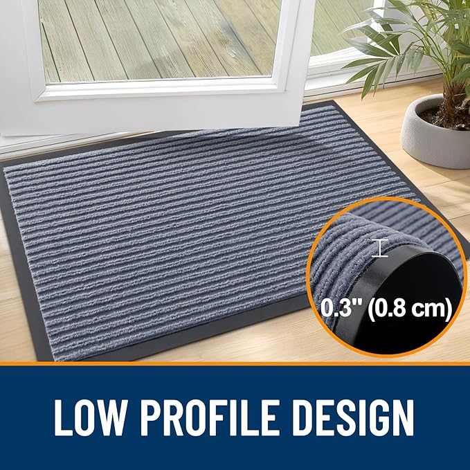 OLANLY Front Door Mat Indoor Outdoor Entrance, 2-Pack 33 x 21 Inch, Waterproof Heavy Duty Doormat, Fade Resistant, Low Profile, Easy Clean Patio Porch Welcome Floor Mats for Entry, Ash Grey