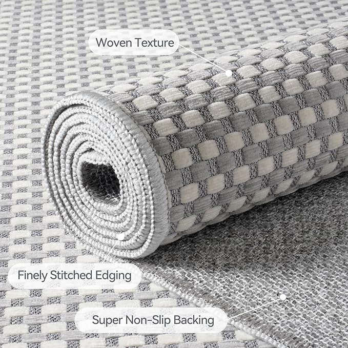 YDKGL 2x6 ft Kitchen Runner Rug Mat Non Slip Boho Woven Hallway Runner Washable, Soft Long Entryway Laundry Hall Floor Runners Rugs Carpet for Indoor Backdoor Bedroom Kitchen Living Room, Gray