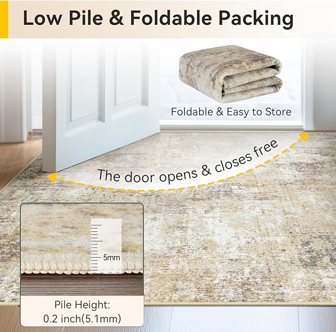 Washable Area Rugs 9'x12' Non-Slip Modern Abstract Soft for Living Room Entryway Bedroom Nursery, Print Pattern, Neutral Brown Gray