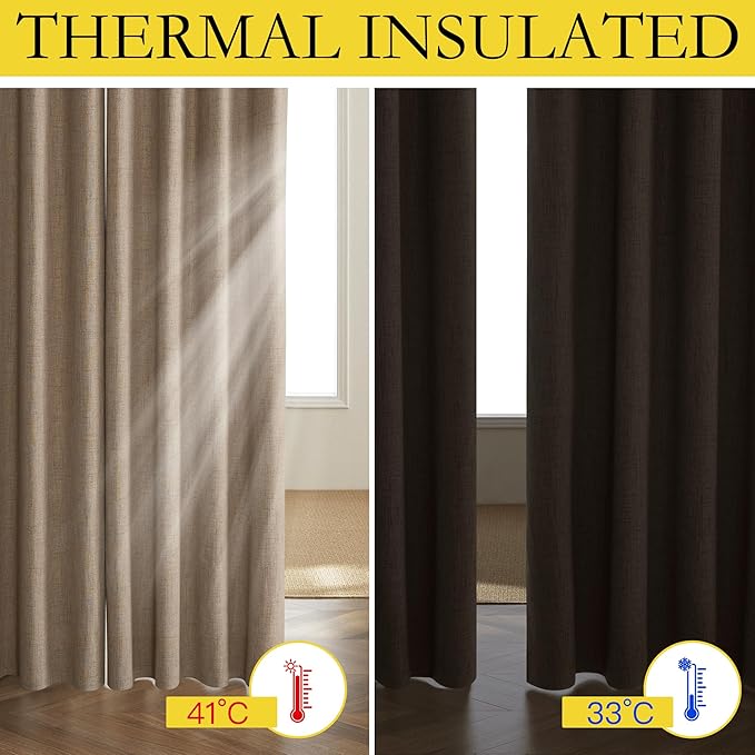 NICETOWN Burlap Vintage Open Linen Weave Flax Thermal Curtains, 100% Blackout Curtains 90" Long for Dining Room, Soundproof Window Treatment Drapes for Home Office, 62" Wide Per Panel, Set of 2