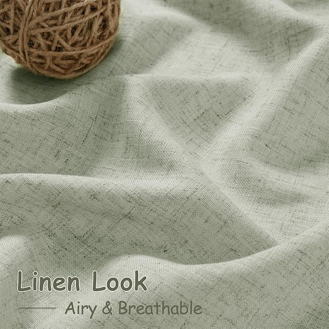 Sage Green Linen Textured 96 Inch Curtains 2 Panel Set Back Tab Rod Pocket Sheer Pleated Boho Room Decor Aesthetic Curtains Pale Green Burlap Look Curtain Drapes for Living Room Bedroom 8Ft 40x96