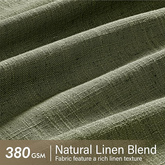 MIULEE Olive Green Pinch Pleated Thick Linen Curtains 108 Inches Long 2 Panels Set for Living Room Bedroom, Linen Texture Drapes Pleat Semi Sheer Moss Green Foor to Ceiling Curtains with Hooks&Rings