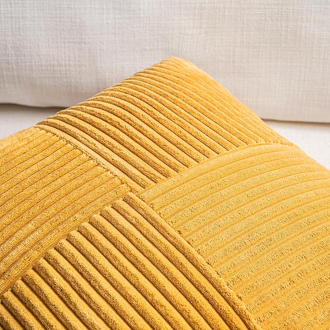 Fancy Homi 2 Packs Gold Yellow Lumbar Decorative Throw Pillow Covers 16x26 Inch for Living Room Couch Bed, Rustic Farmhouse Boho Home Decor, Soft Striped Corduroy Rectangle Accent Cushion Case