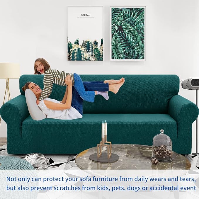ZNSAYOTX 1 Piece Jacquard Chair Slipcovers for Living Room High Stretch Chair Covers with Arms Anti Slip Pets Friendly Couch Sofa Armchair Cover Furniture Protector (Small, New Pattern Blackish Green)