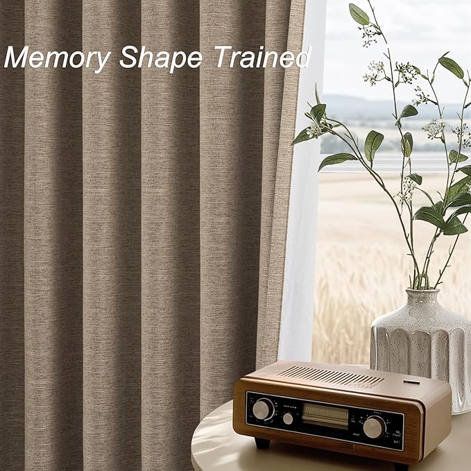 Topfinel 94 Inches Long Taupe Flax Custom Blackout Linen Curtains, Viral Ivory Pinch Pleated Noise Cancelling Curtains with Pin Hooks for Traverse, Burlap Viral Drapes 2 Panels for Living Room