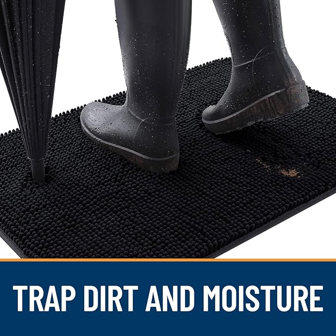 OLANLY Dog Door Mat for Muddy Paws 44x32, Absorbs Moisture and Dirt, Absorbent Non-Slip Washable Doormat, Quick Dry Chenille Mud Mat for Dogs, Entry Indoor Entryway Carpet for Inside Floor, Black