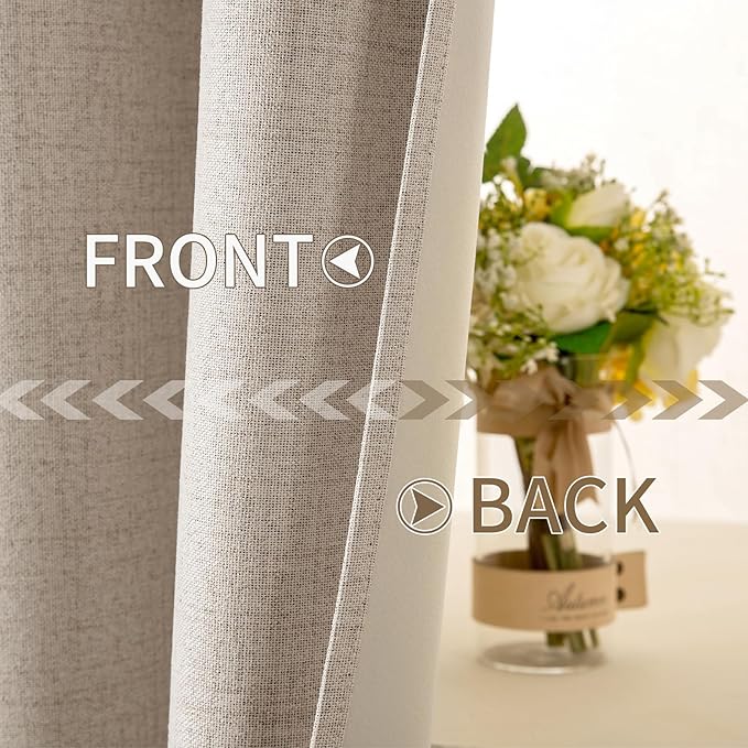 MIULEE 100% Blackout Linen Textured Curtains for Bedroom Solid Thermal Insulated Taupe Grommet Room Darkening Curtains & Drapes Luxury Decor for Living Room Nursery 52 x 96 Inch (2 Panels)