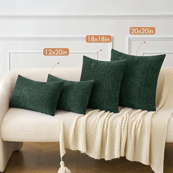 MIULEE Pack of 2 Green Throw Pillow Covers 18x18 Inch Soft Chenille Pillow Covers for Sofa Living Room Couch Solid Dyed Cases