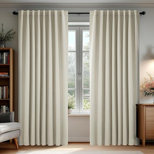 Deconovo Blackout Curtains, Thermal Insulated, W70 x L108 2 Panels, Back Tab, Machine Washable, Room-Darkening Drapes for Bedroom/Living Room Light Beige