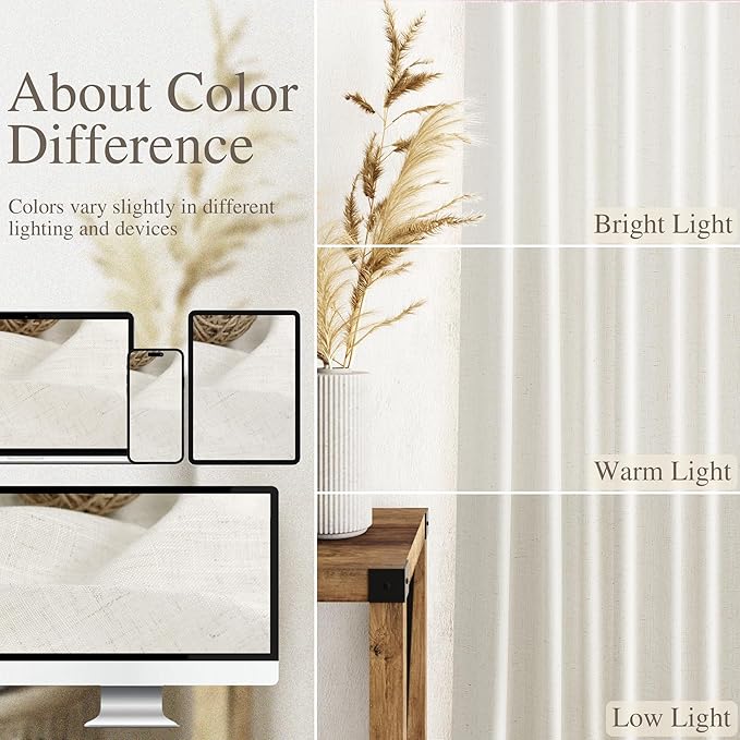 Nanspring Cream Linen Curtains 80 inches for Living Room Bedroom Back Tab Modern Farmhouse Coastal Decor Light Filtering Privacy Sheer Curtain 2 Panel Set 36x80 for Dinning Room