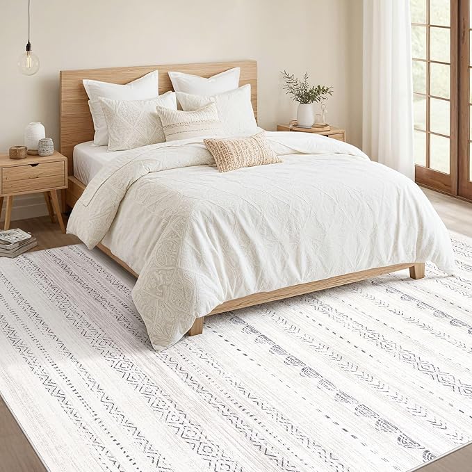 Nakagishi 6x10 Area Rugs Living Room: Washable Boho Large Neutral Soft Farmhouse Rug Stain Resistant Modern Moroccan Non-Slip Indoor Carpet for Bedroom Nursery Kids Playroom Office Dining Room- Gray