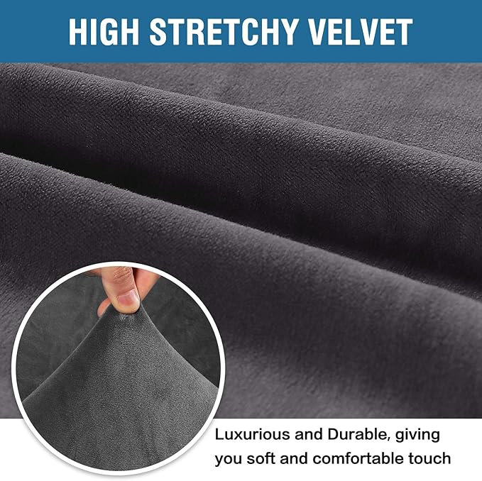 H.VERSAILTEX Stretch Velvet Sofa Covers Large Couch Covers Sofa Slipcovers Furniture Protector Soft with Non Slip Elastic Bottom, Feature Thick Comfy Rich Velour (Extra Wide Sofa 98"-105", Gray)