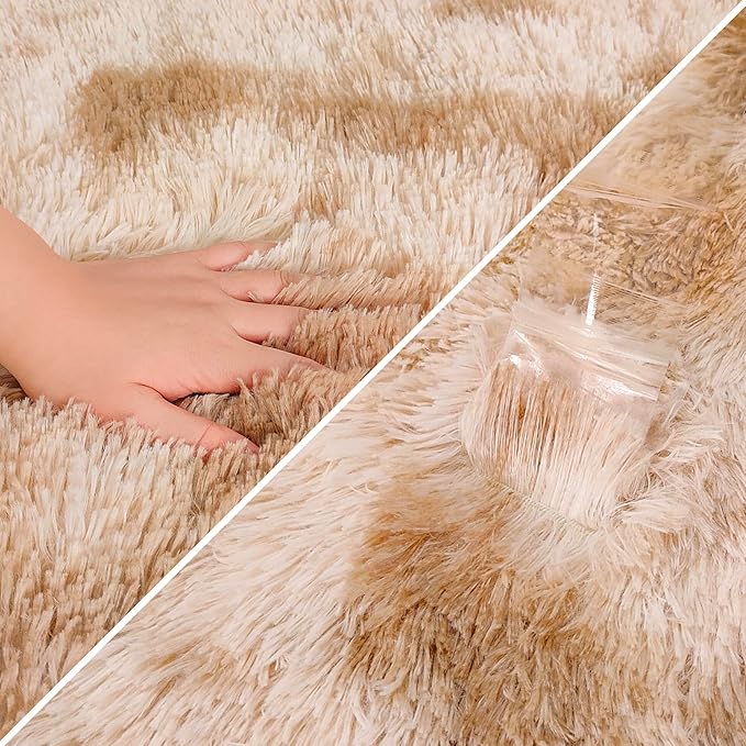 Super Soft Fluffy Living Room Area Rugs 2x10 ft Tie-Dyed Beige Shaggy Furry Carpet Washable Non-Slip Floor Rug Bedroom Bedside Nursery Rug Fuzzy Girls Boy Reduce Noise Dorm Home Decor
