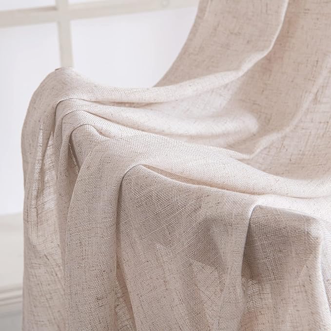 MIULEE Natural White Linen Curtains 105 Inch Length 2 Panels for Bedroom Living Room, Soft Thick Linen Textured Window Drapes Semi Sheer Light Filtering Back Tab Rod Pocket Burlap Look Decor